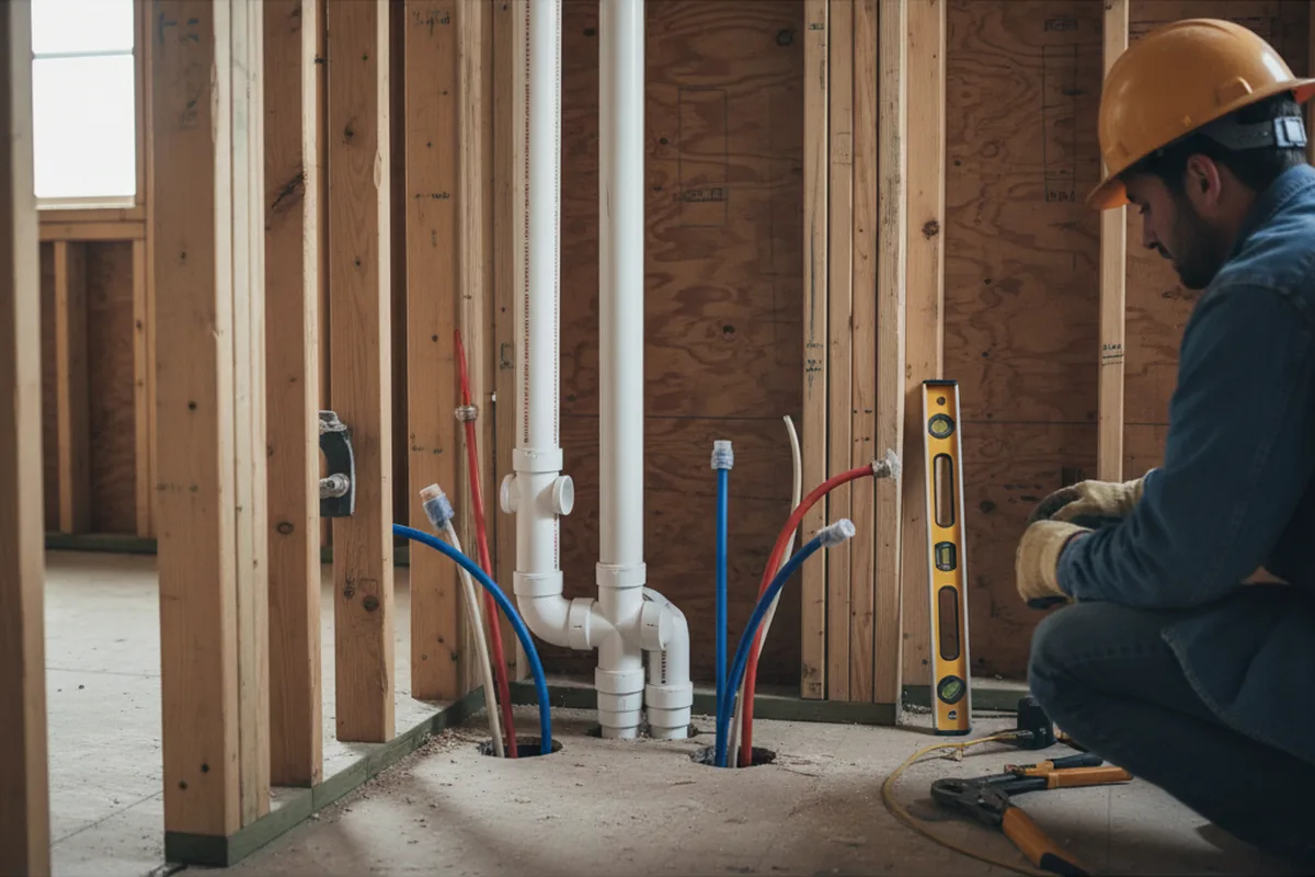 Drain and supply rough-in during Sump Pump Repair in Mountain View